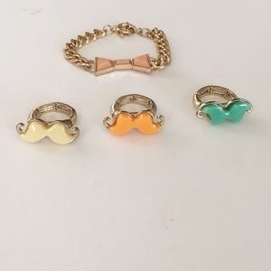 New Mustache Stretchy Rings & Bow Bracelet.